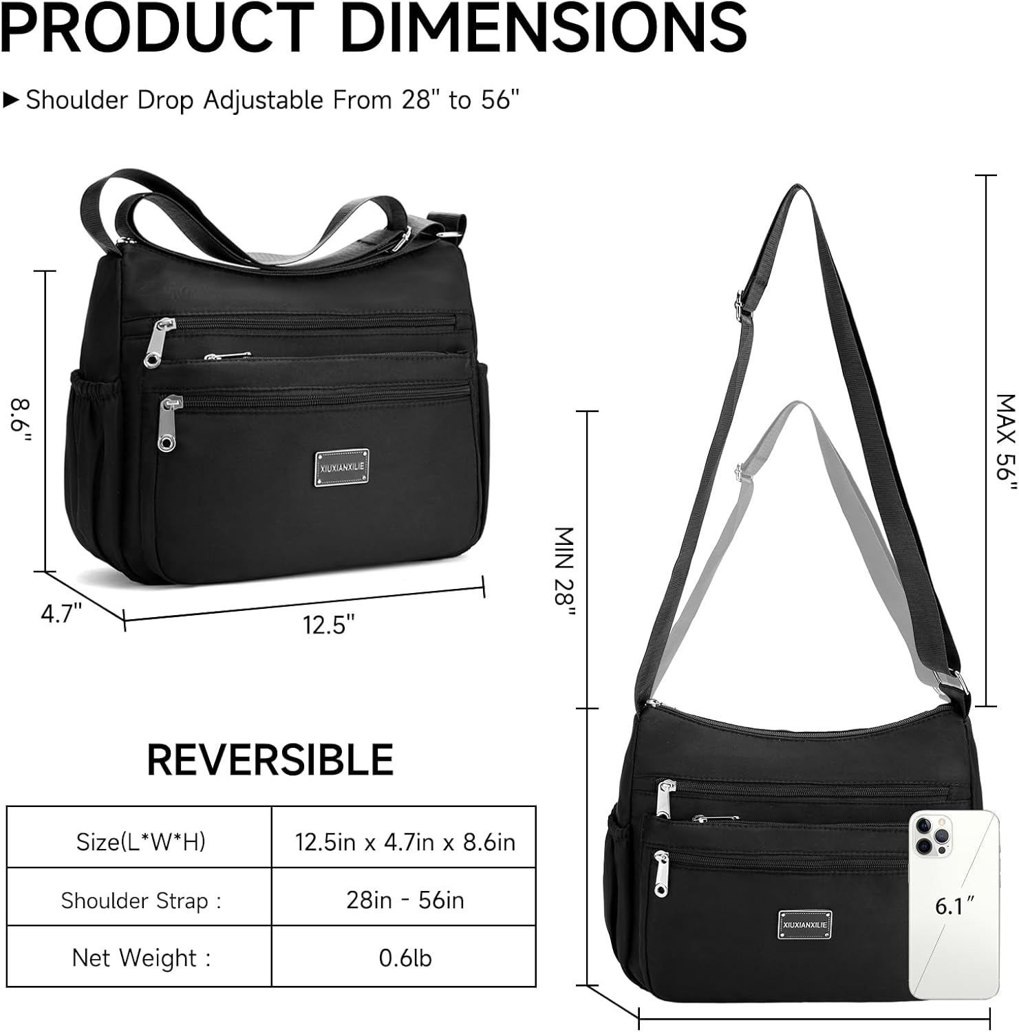 Crossbody Shoulder Bag for Women Handbag Purse, Large Nylon Tote with Adjustable Strap