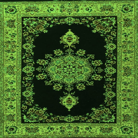 Ahgly Company Indoor Square Medallion Green Traditional Area Rugs, 7' Square