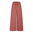 thumbnail image 4 of Lenpel Women's Culottes Pants Flowy Drawstring High Rise Wide Leg Pants Lightweight Lounge Beach Palazzo Trousers, 4 of 5