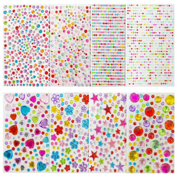 ROSEXIXI 3514pcs Diamond Art Rhinestone Stickers on 10 Sheets – Self-Adhesive Diamond Painting Kit 3D Heart Star and Flower Acrylic Gem Decals for DIY Craft Decoration and Scrapbooking