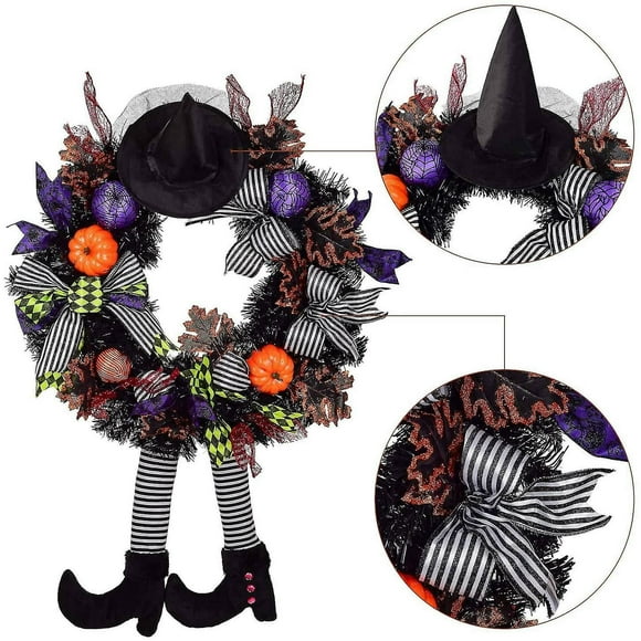 Witch Halloween Wreath With Hat Legs For Halloween Decorations