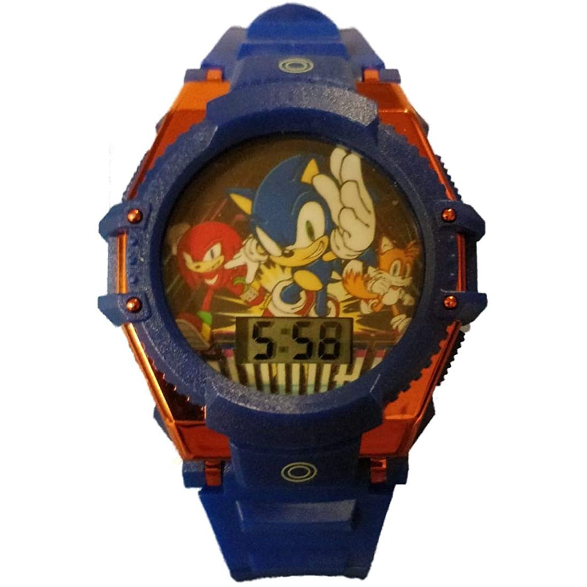 SEGA Sonic The Hedgehog Unisex Childrens Watch Silicone Strap with Flashing Dial and Metallic Bezel in Blue (SNC4090WM)