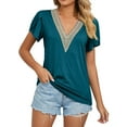thumbnail image 2 of Inverlee T Shirts for Women V Neck Dressy Casual Short Sleeve Tops Boho Solid Color Shirts Flowy Vacation Tunic Blouse Tee Summer Fashion, 2 of 6