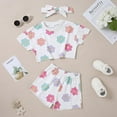 thumbnail image 5 of WESIDOM Toddler Girl Clothes Baby Girls Outfits 6M-5T Summer Floral Print Shirt+Shorts+Headband 3pcs Baby Clothing, 5 of 5