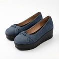 thumbnail image 6 of CYMMPU Women's Ruched Bow Platform Wedge Pumps, Closed Toe Slip On Wedge Shoes, Comfort Footwear for Party, Concert and Daily Casual Wear Navy 40, 6 of 7