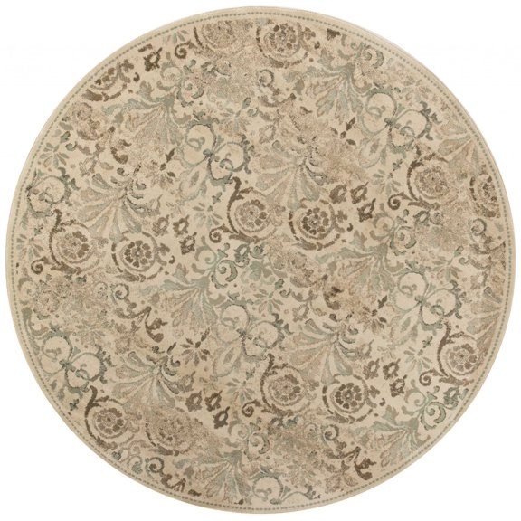 8’ Ivory and Light Green Round Area Rug
