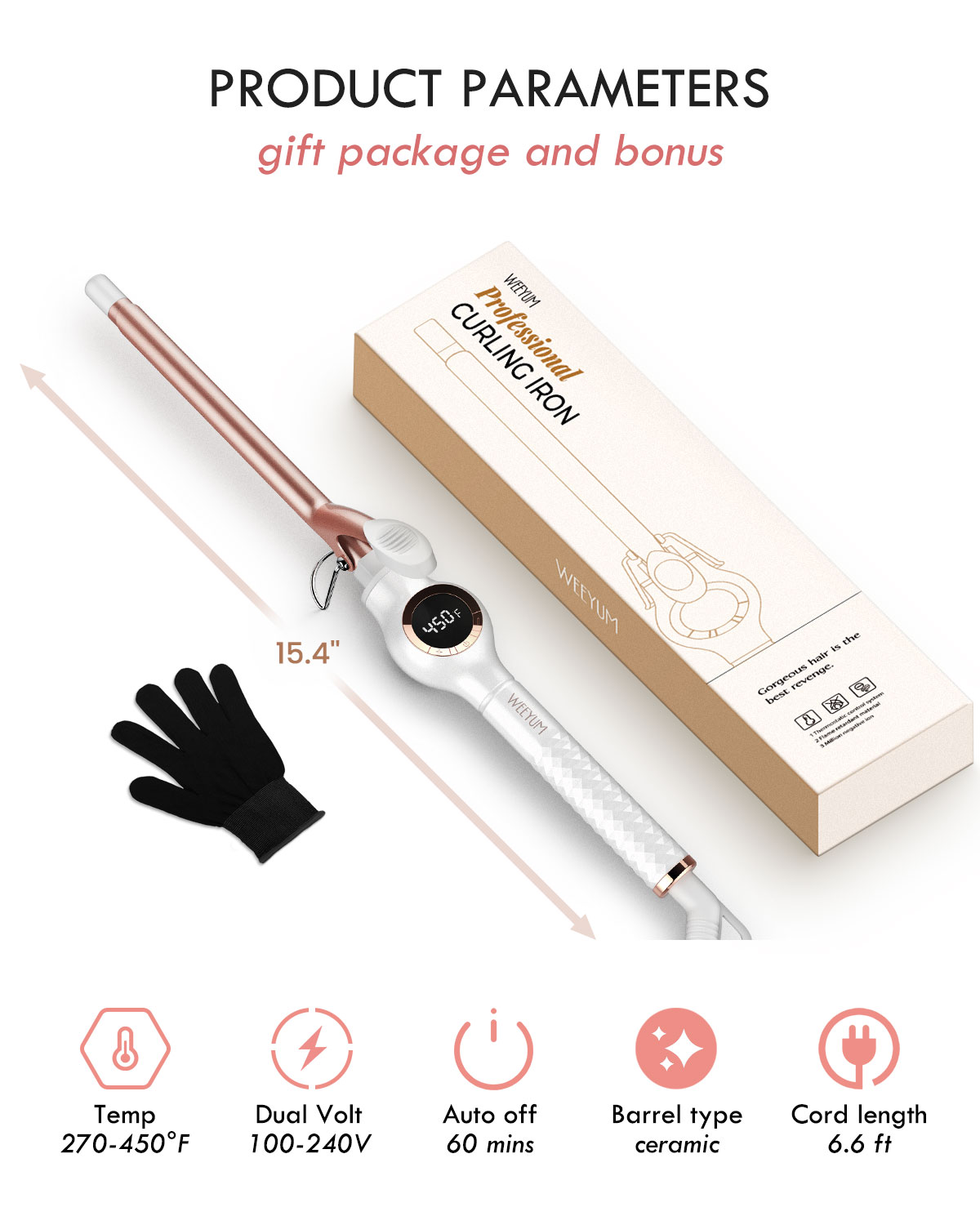 Weeyum 1/2 Inch Curling Iron, Ceramic Tourmaline photo 2