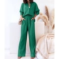 thumbnail image 4 of Women'S Solid Color Collared Blouse and High Waist Pants Two Piece Set Fashion Green S, 4 of 9