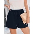 thumbnail image 6 of Chiclily Womens Summer Casual Shorts Lounge Beach Shorts Elastic High Waisted Drawstring Shorts with Pockets, Navy Blue Size L, 6 of 7