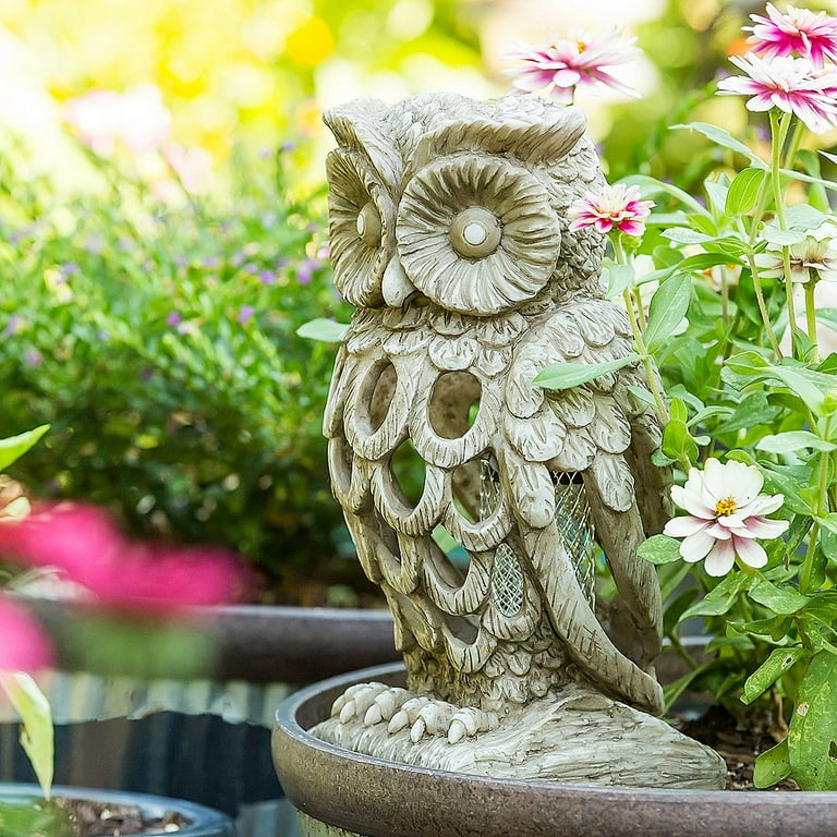 Evergreen Solar Powered Light Owl Garden Statuary, Outdoor Safe
