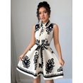 thumbnail image 6 of Women'S 2025 Summer Boho Floral Print Sleeveless Belt Flowy Button Down Midi Sun Dress Black L, 6 of 9