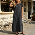 thumbnail image 3 of Vivianyo HD Women's Pluse Size Casual Crew Neck Light Denim Maxi Dress, Womens Loose Straight Short Sleeve Long Dresses for Vacation, Women's Black, Sizes S-5XL, 3 of 7