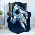 thumbnail image 4 of Astronaut Soft Flannel Fleece Throw Blanket, Cartoon Design of a Spaceman on Starry Outer Space, Cozy Plush for Indoor and Outdoor Use, 50" x 60", Blue Sky Blue, by Ambesonne, 4 of 5