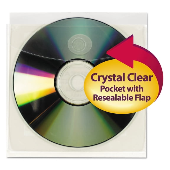 Smead Self-Adhesive Poly CD/DVD Pocket, 5"W x 4-15/16"H, Clear, 10 per Pack (68144)