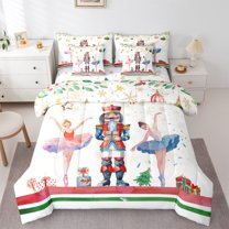 Manfei Ballet Dancer Twin Bedding Sets 7-Piece,Christmas Festival Bedding Comforter Set,Cartoon Nutcracker Soldier Sheet Sets For Girls,,Microfiber Bedroom Decor Reversible