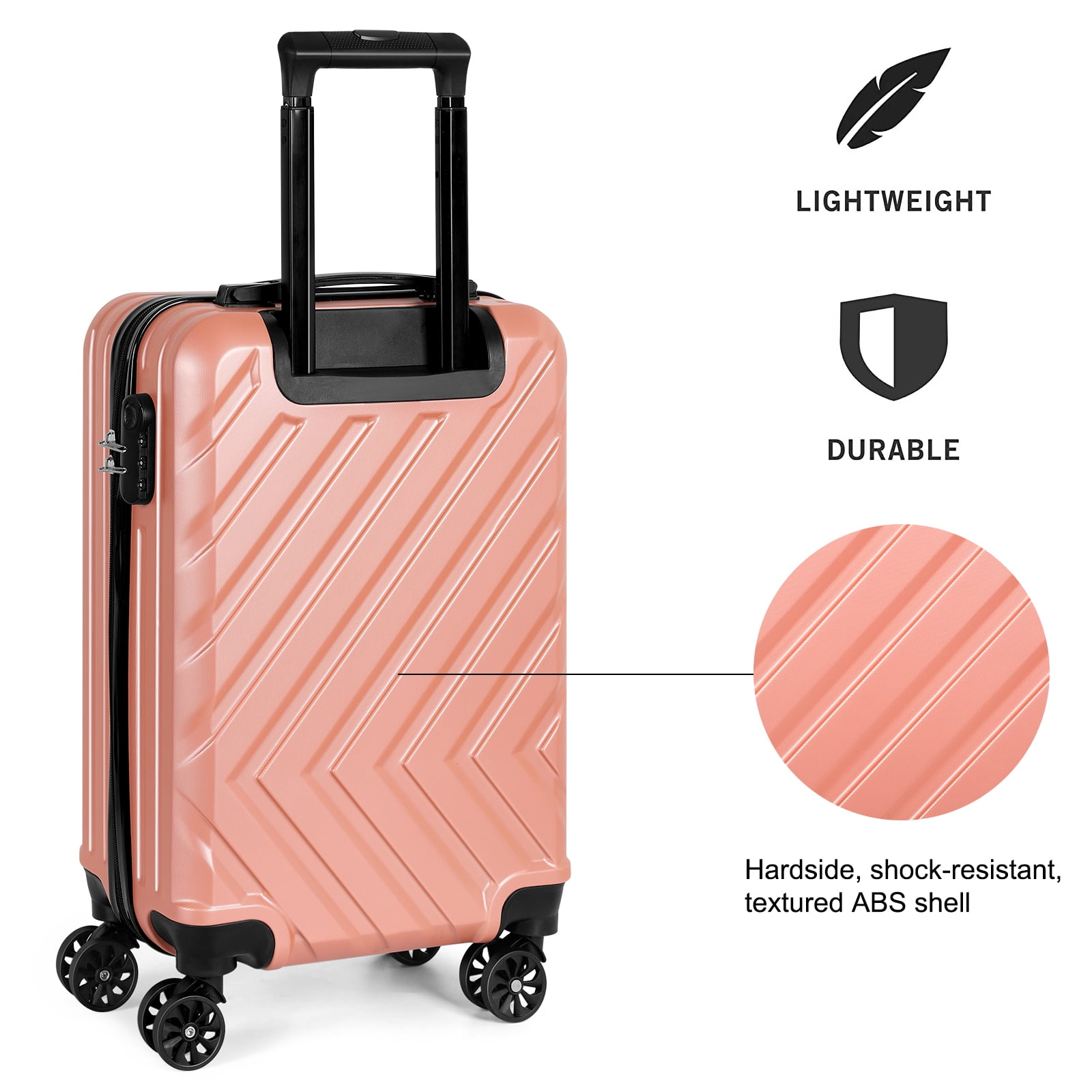 Arrow Stripe Luggage Travel Sliding Wheels 20" Rose Gold