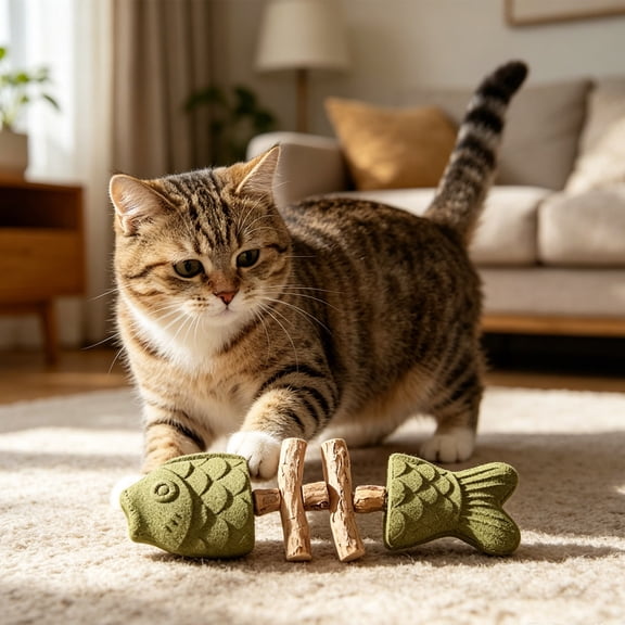 Catnip and Silvervine Chew, Natural Fishbone Chew Toy for Cats, Fishbone-Shaped Cat Dental Toy for Chewing, Licking, Pawing, Boredom Relief & Enrichment for Cats