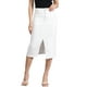 thumbnail image 1 of Falda de mezclilla de estilo CHIC INSPIRAR para mujer, con cintura alta, abertura frontal, falda midi de mezclilla lavada con bolsillos en blanco, 1 of 6