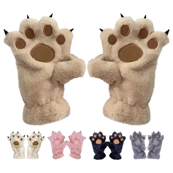 hulanddfd Winter Gloves - Cute Animals Paw Gloves Bear Palm shaped Gloves Warm Soft Winter Plushs Gloves for Men and Women Gift for Family Khaki