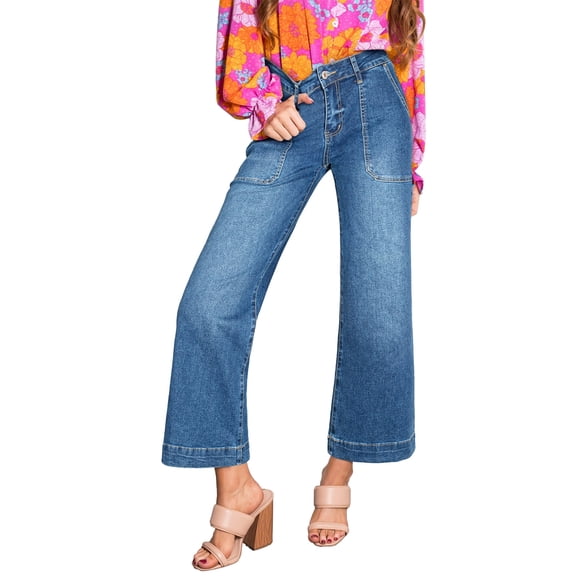 DOKOTOO Women's Wide Leg Jeans Trendy High Waist Stretchy Straight Leg Baggy Loose Denim Ankle Pants with Big Pockets (Plus Sizes Available)