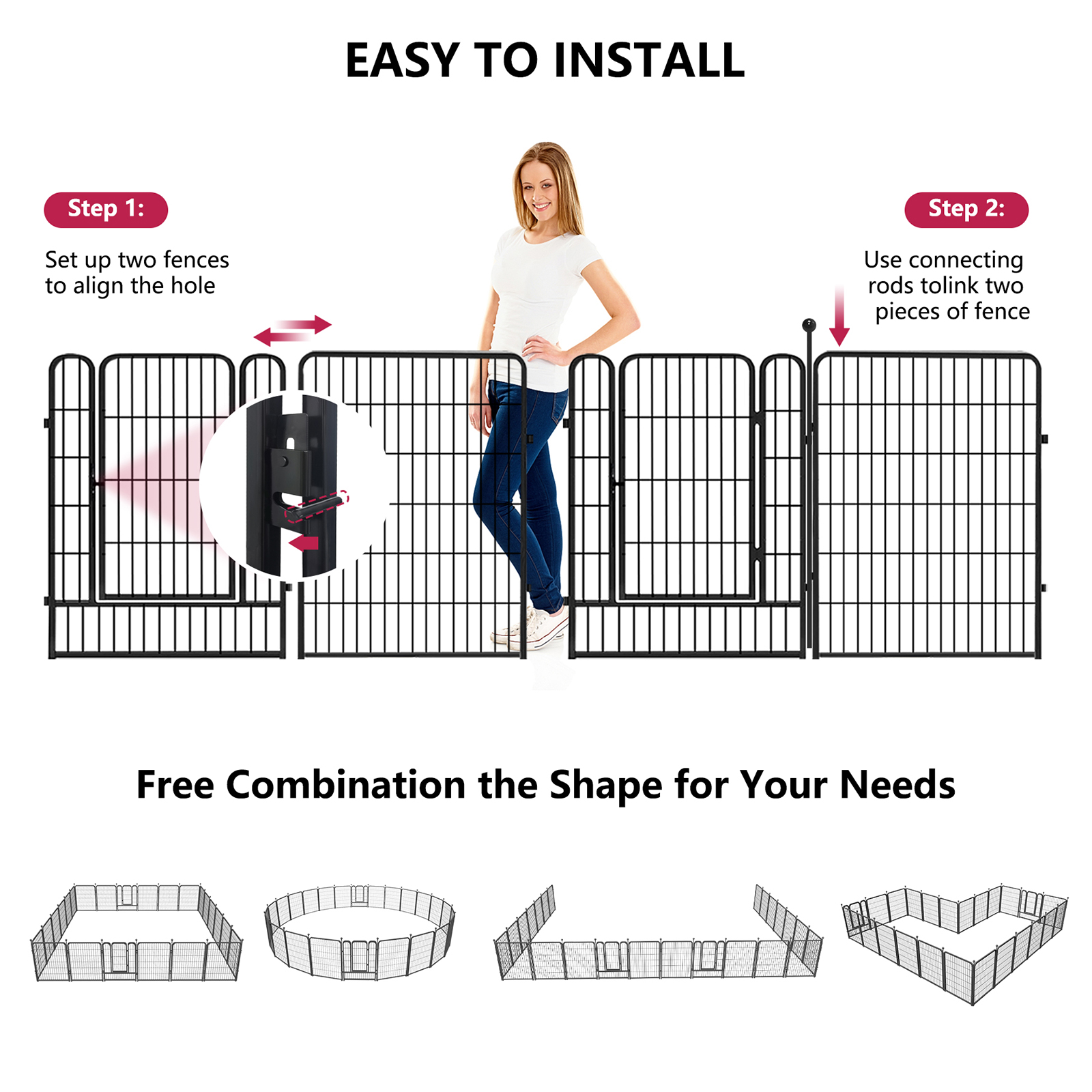 Jhsomdr Dog Playpen Outdoor, 8 Panels 40" Height Metal Dog Fence Puppy Playpen with Doors for Large/Medium/Small Dogs, Indoor Pet Fence Exercise Pen for RV, Camping, Yard
