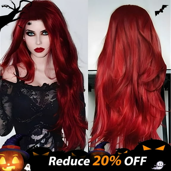 DOPI Fashion Long Curly Wavy Synthetic Wig Red Natural Full Wigs For Women Halloween