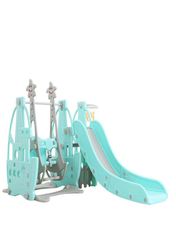 Toddler Indoor and Outdoor Climber Swing Combination Playground Active Center Multifunctional Toys for Boys & Girls 4 in 1 Kids Slide and Swing Set with Music Blue 