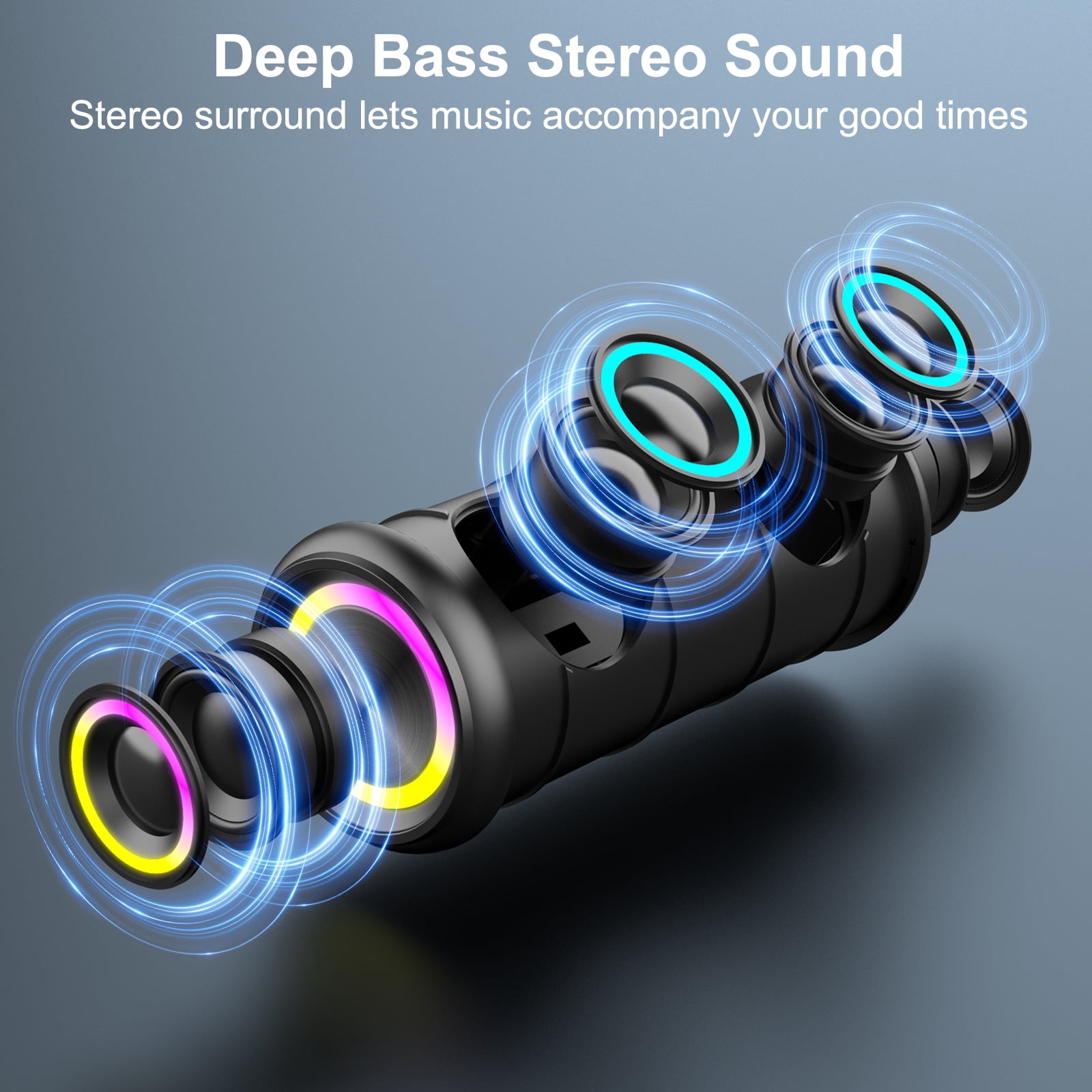Portable Wireless Bluetooth Speaker, 20W HD Stereo Sound, Bluetooth 5.4, 15H Playtime, IPX7 Waterproof, LED Lights, TWS Pairing, Built-in Mic, Ideal for Outdoor, Party, Home, Beach & Gift (Black)