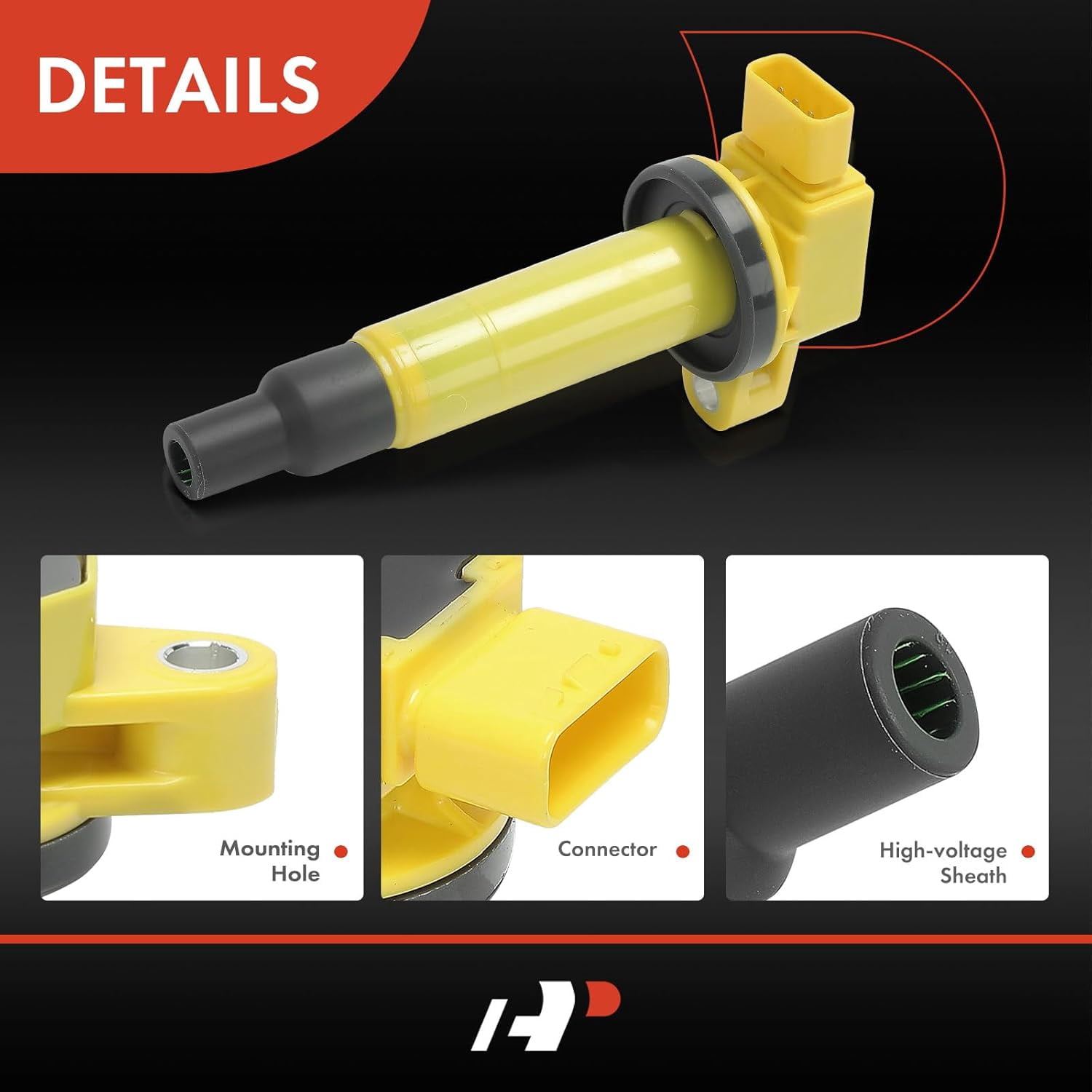 A-Premium (Yellow) Engine Ignition Coil Pack Compatible with Toyota Prius 2001-2009, Prius C 2012-2019, Yaris 2006-2018, Echo 2000-2005 & Scion xB 2004-2006, xA 2004-2006, 1.5L, 4-PC Set