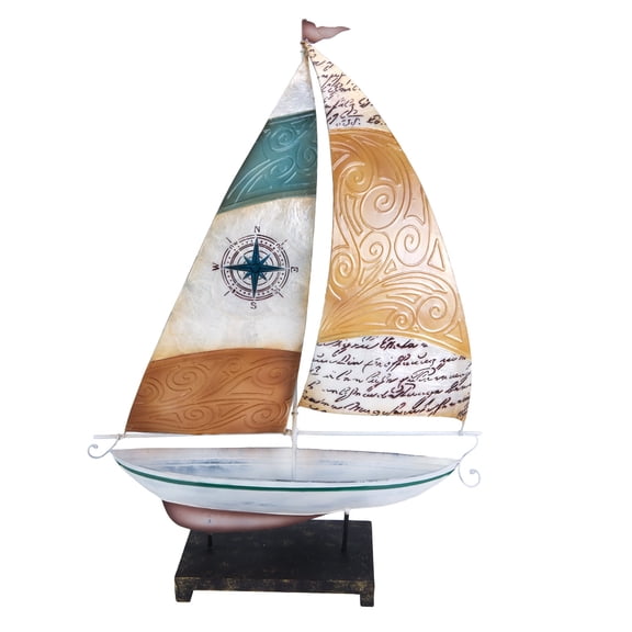 Beachcombers Metal Boat With Script Sail  White