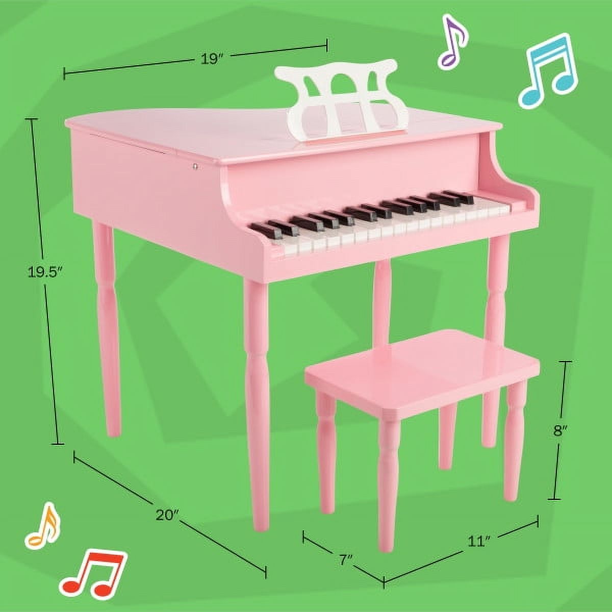 Kids Piano - 30 Key Mini Grand Piano for Beginners with Stand, Bench and Note Stickers