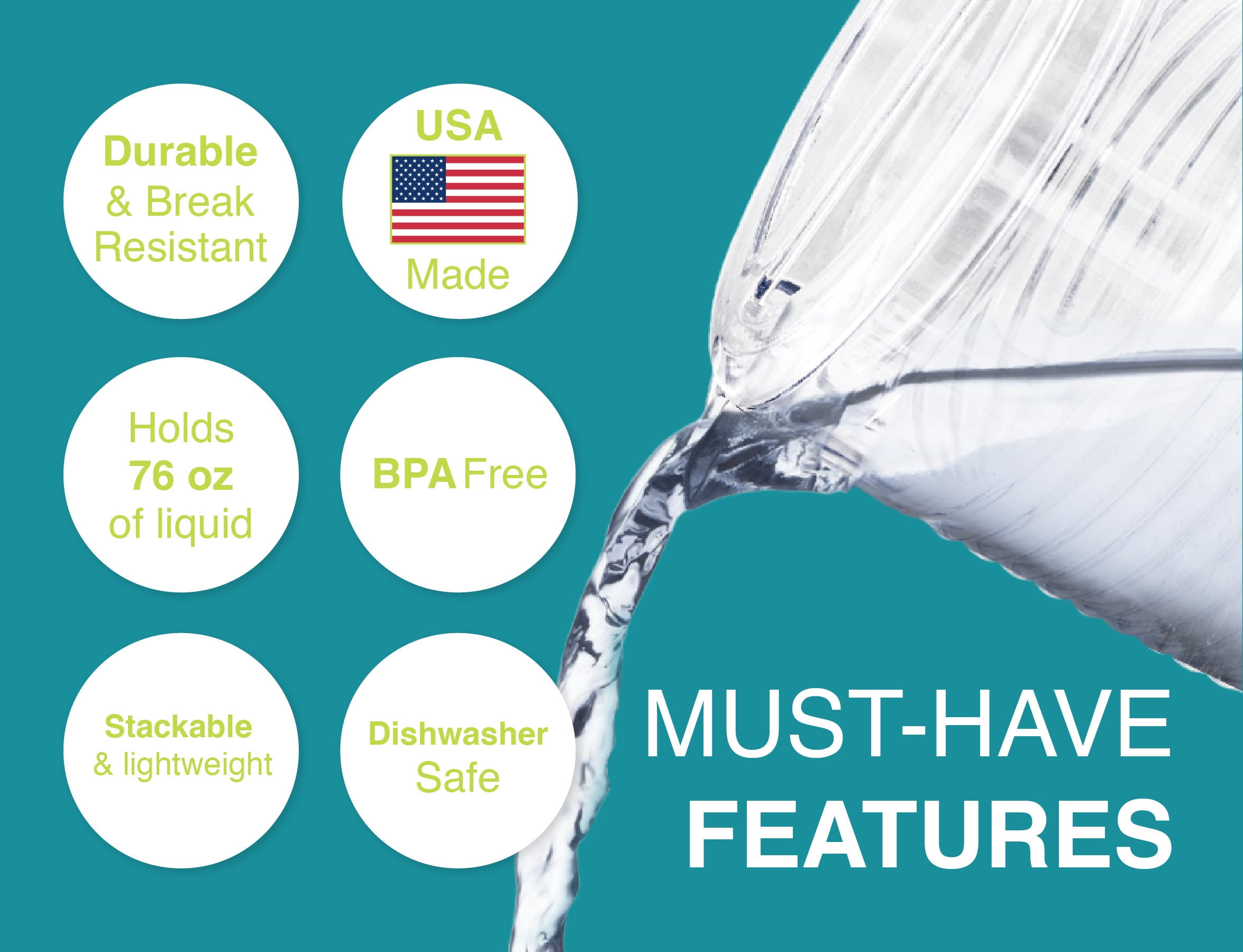 Arrow Home Products 82 oz Clear Plastic Pitcher with Lid, Durable BPA-Free Water Jug, Lightweight Refrigerator Beverage Dispenser for Juice, Iced Tea and Cold Drinks, Easy-Pour Handle