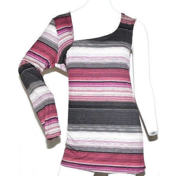 K. Jordan Women's One Shoulder Stripe Top in Pink & Black, Plus Size 3X