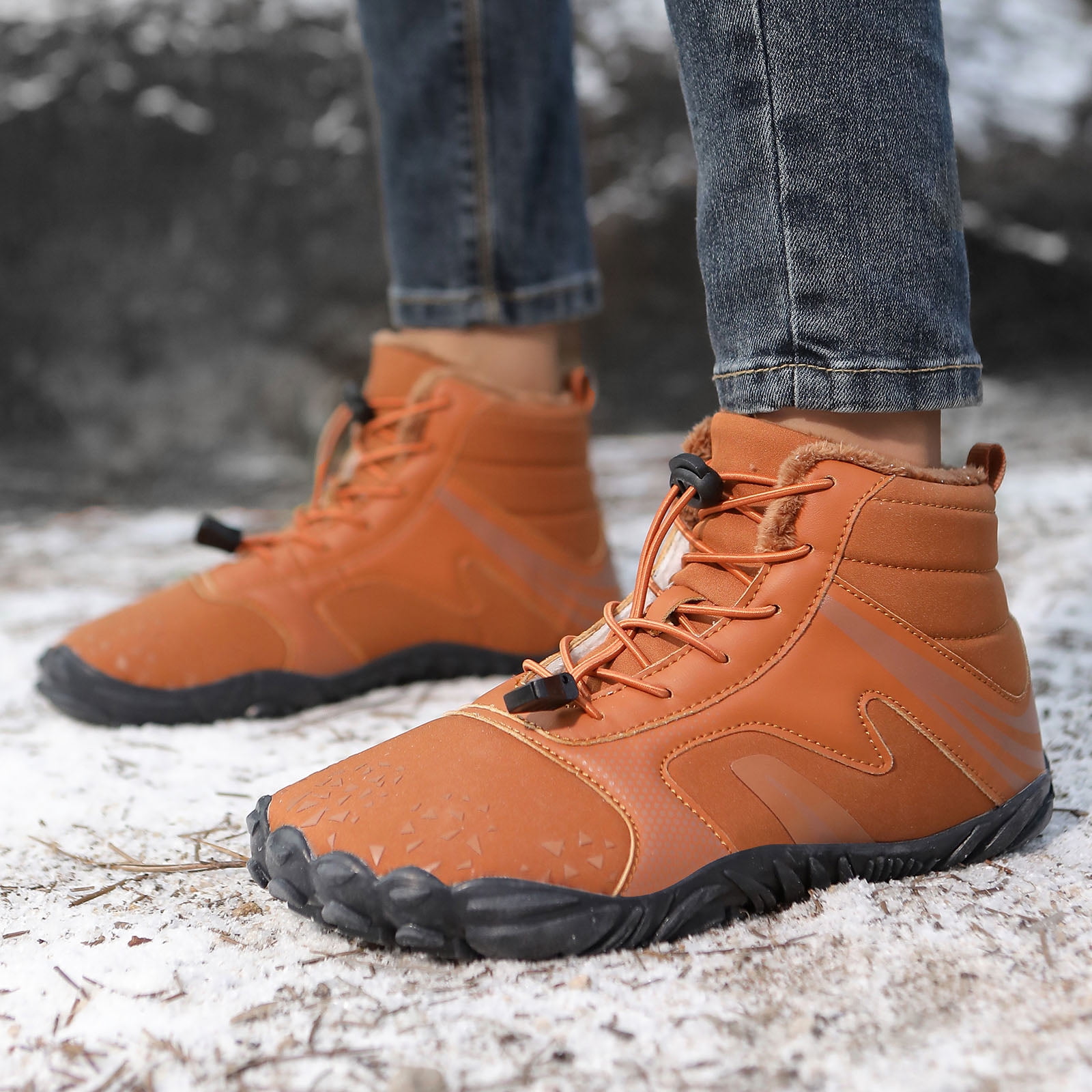 Modisza Mens Womens Barefoot Snow Boots Minimalist Zero Drop Winter Shoes Fleece Lined Ankle Sneakers for Hiking Walking Outdoor