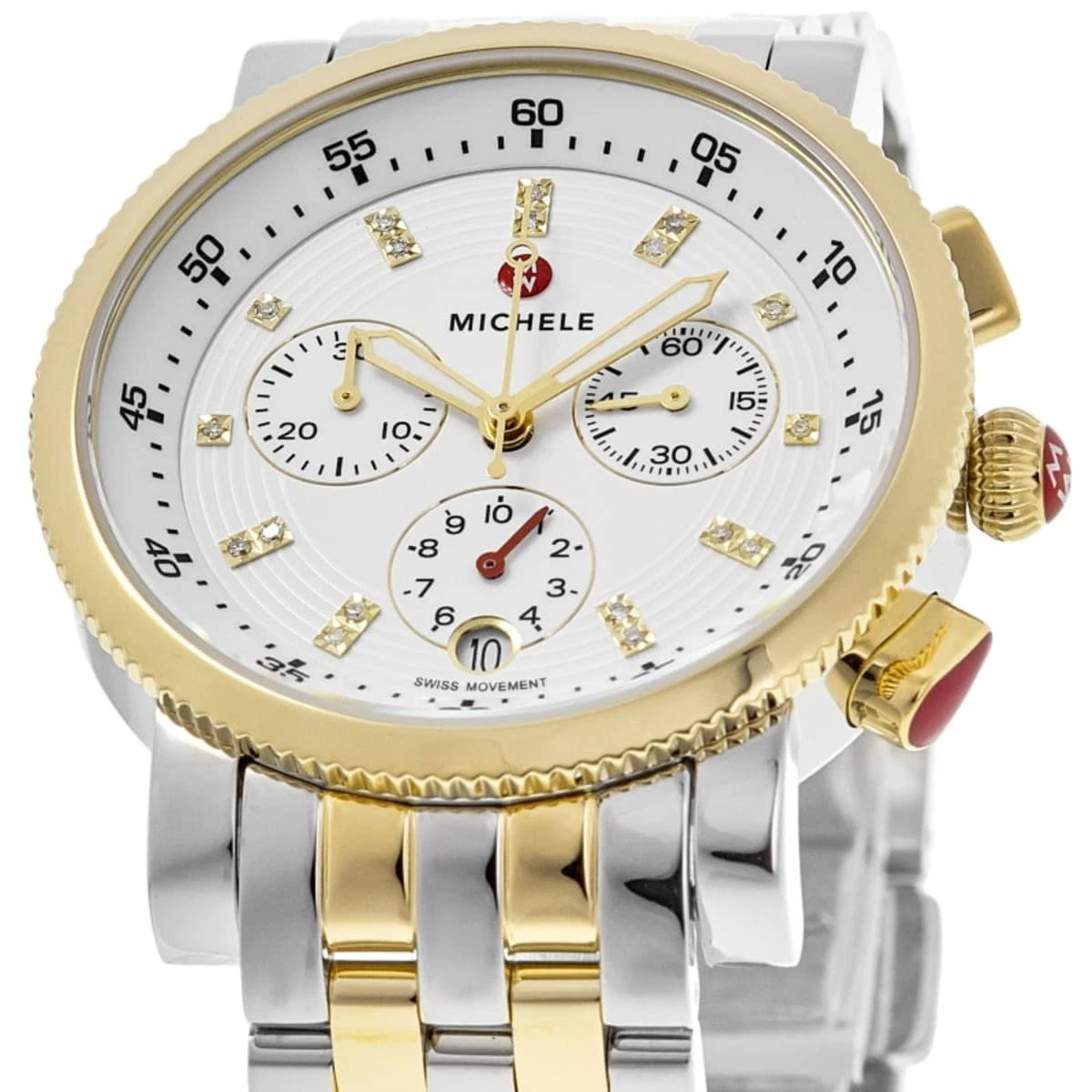 Michele Sport Chronograph MWW01C000140 White Dial Two Tone Bracelet Womens Watch