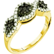 Dazzlingrock Collection 0.50 Carat (ctw) 14k Round Black & White Diamond Ladies Right Hand Cluster Flower Band, Yellow Gold