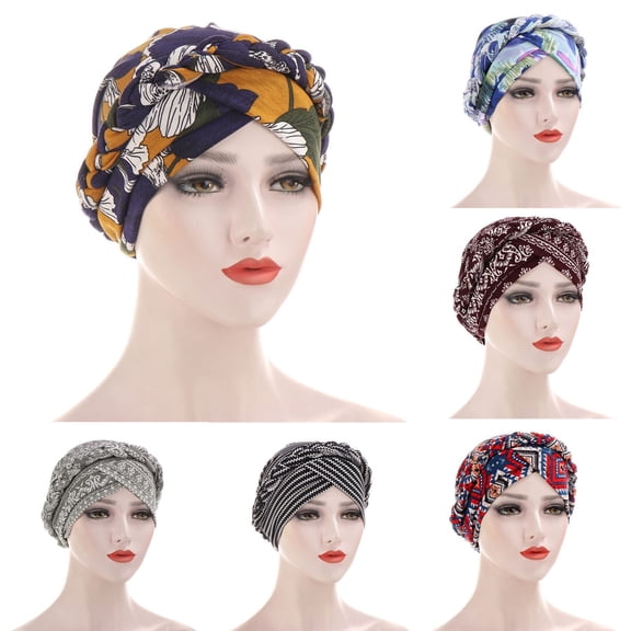 Helii Women's Hat Printed Ruffle Turban Hat Lightweight Chemo Beanie Hair Loss Wrap Cap