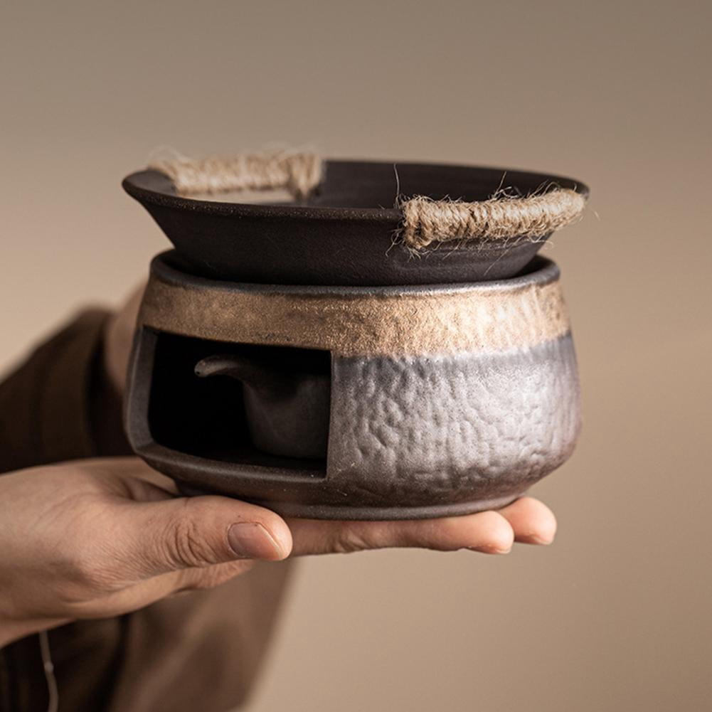 Rustic Ceramic Aromatherapy Burner with Jute Rope Handles - Essential Oil Diffuser & Incense Holder for Home & Office Ambiance