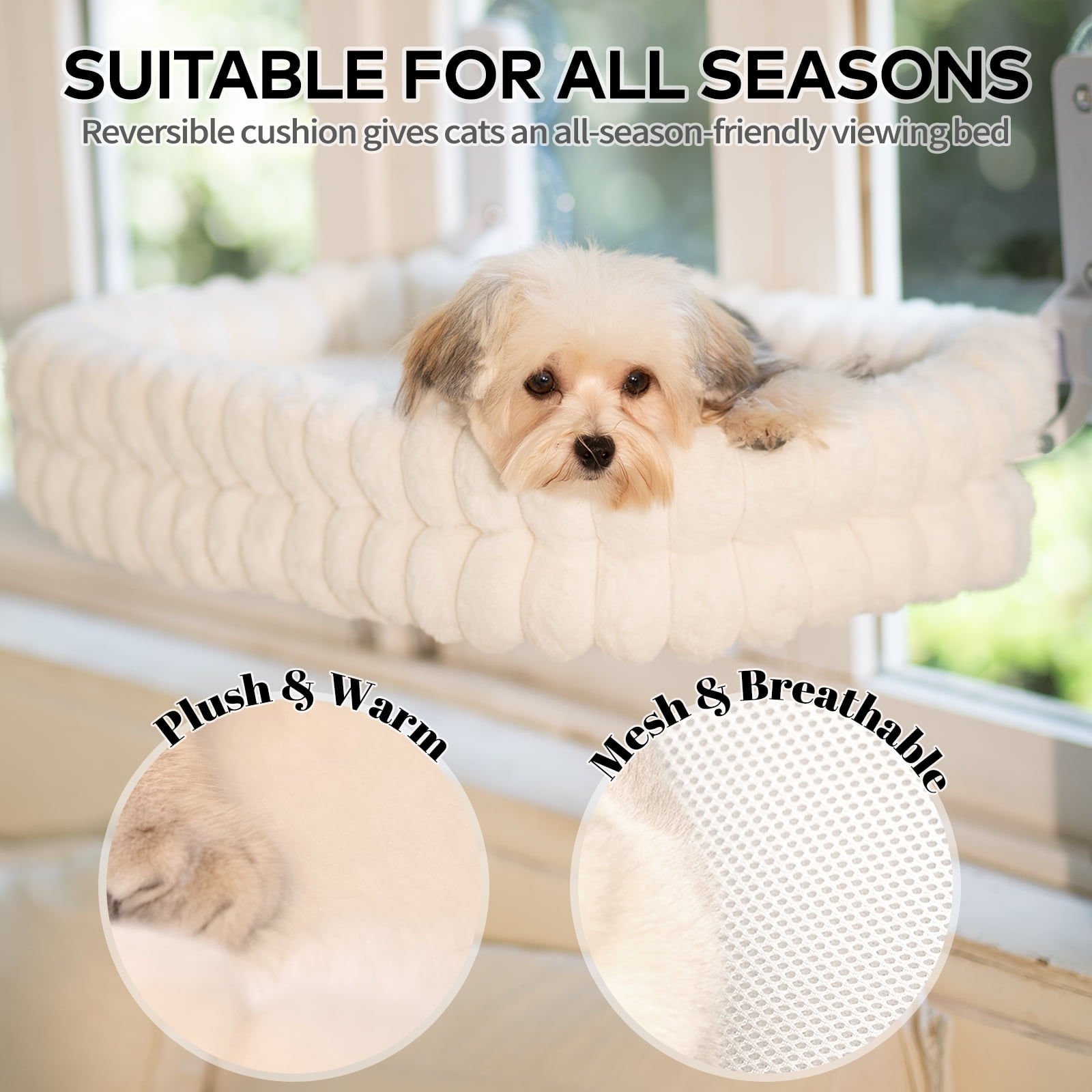 CheerPals Cat Window Perch, 23*15in Double-Layer Foldable Pet Hammock for Wall with Suckers for indoor(Medium,White)