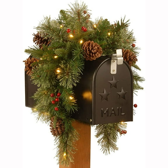 3 Ft Christmas Mailbox Garland with Lights - Christmas Mailbox Swag, with Red Berries, Christmas Decorations, for Home,Patio,Garden, Outdoor