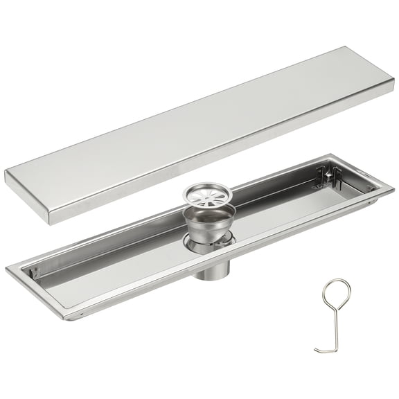Uxcell Rectangular Shower Drain, Brushed 304 Stainless Steel Odor-proof Floor Drain Linear Shower Drain Hair Catcher(7.87Inch, Brushed Silver)