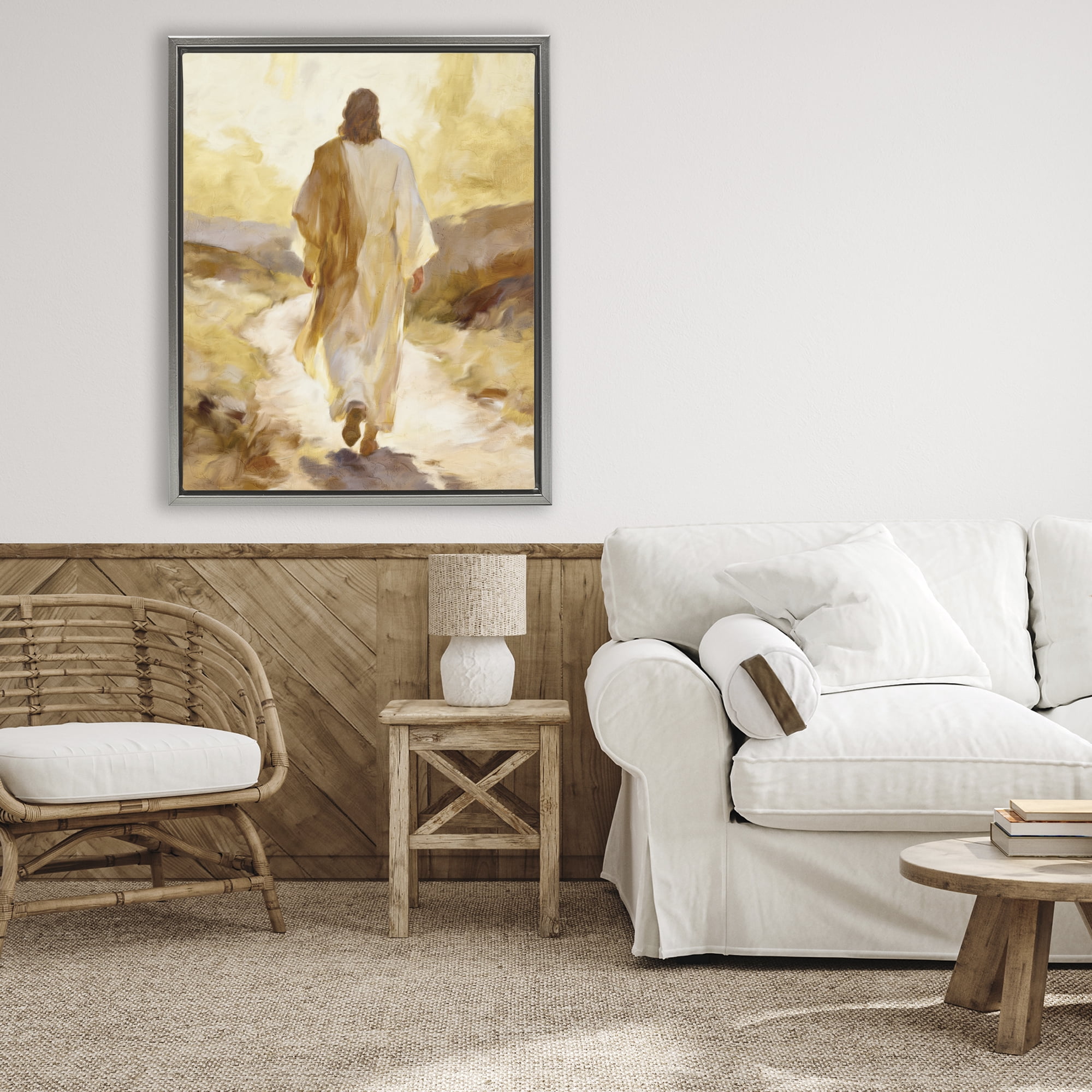 Stupell Industries Walk By Faith Sunset Gray Framed Floater Canvas Wall Art, design by Kim Allen