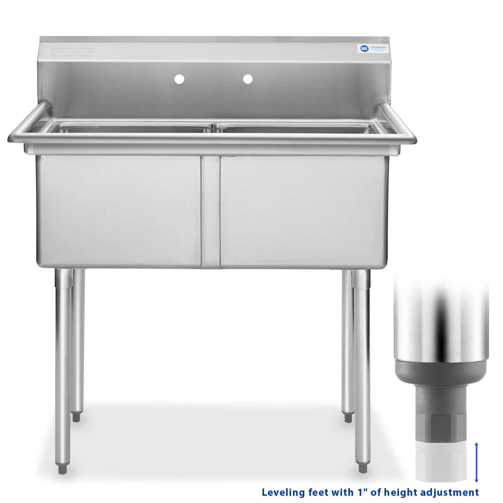 GRIDMANN 2 Compartment Stainless Steel Utility Sink, NSF Commercial Kitchen Prep Sink