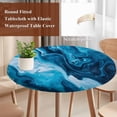 thumbnail image 3 of Blue Marble Round Tablecloth 36-44 Inch Round Fitted Table Cloth with Elastic Edge, Abstract Vintage White Oil Painting Waterproof Table Cover Protector for Outdoor Picnic Party Dining, 3 of 6