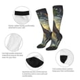 thumbnail image 3 of Xecao Sunshine Jungle Dinosaur print thigh-high socks, crafted for both men and women with a stretchy, high-opaque design perfect for daily wear, 3 of 6