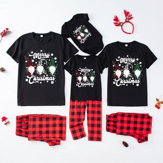 Conjunto de pijamas navideños familiares con estampado de dibujos animados de árbol de Papá Noel, camiseta de manga corta y pantalones largos, 2 piezas, para adultos y niños, fiesta navideña