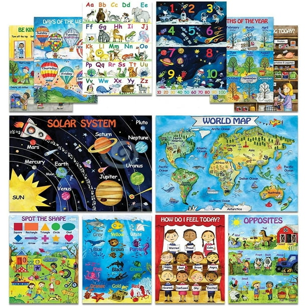 12 Kids Educational Posters for Preschoolers & Toddlers 13x18 | Large