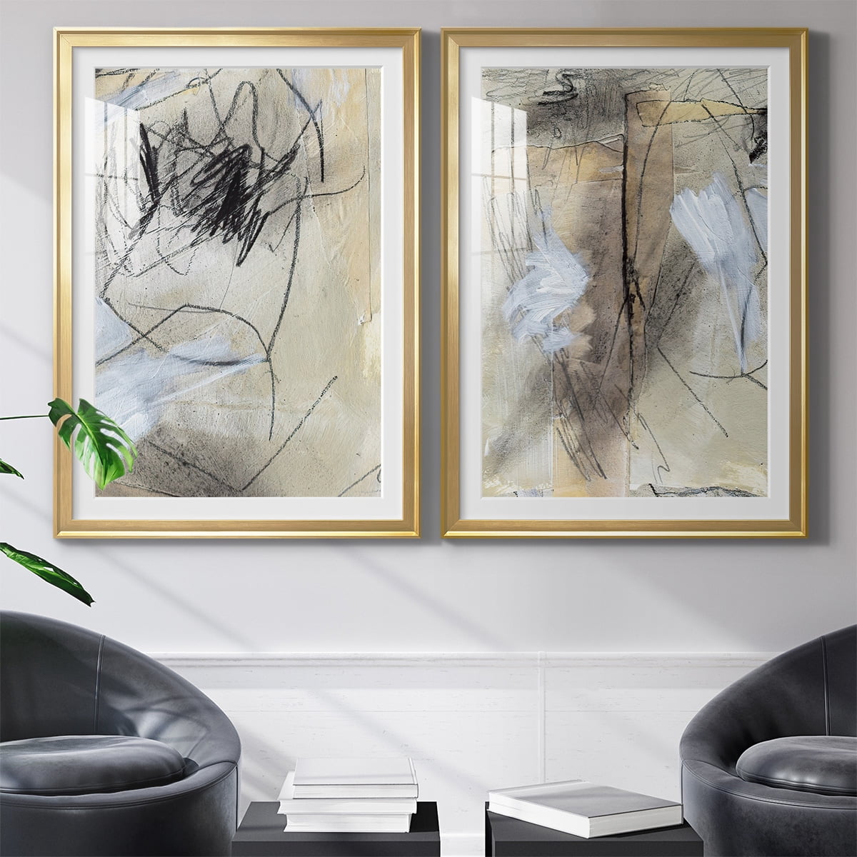 Wexford Home Masked Notes VII Premium Framed Print, 26.5" x 36.5" - Ready to Hang, Gold (Set of 2)
