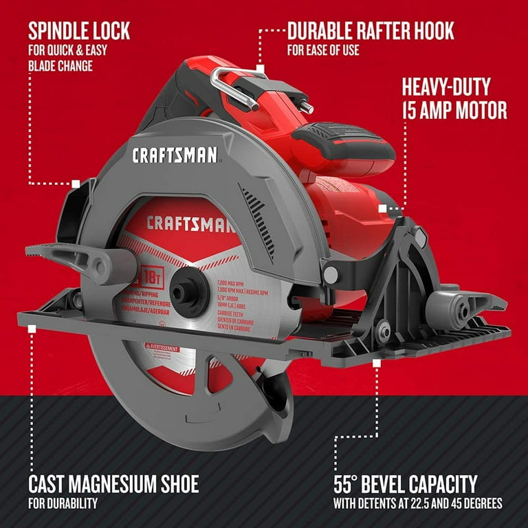 Craftsman 7 1 4 in. 15 amps Corded Lightweight Circular Saw 5500 rpm 11.15 lb. Red