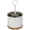 thumbnail image 4 of Northlight 7" White Round Embossed Utensil Caddy with Wooden Base, 4 of 7